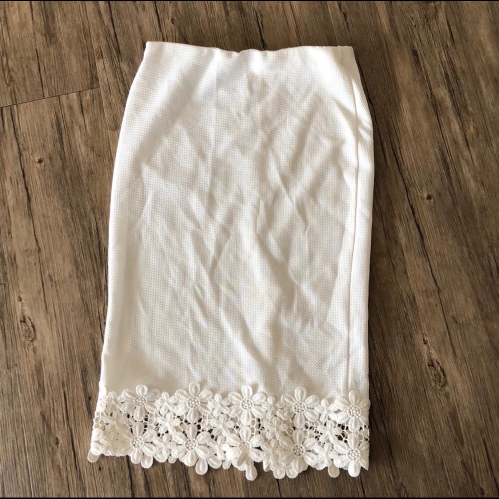 High waisted white pencil skirt